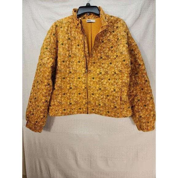 Sonoma Women's Jacket Sz Large 100% Cotton Quilted in Gold Floral Print - Picture 1 of 10